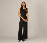 Buckle Shoulder Overlay Stretch Jumpsuit In Black 1