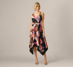 Floral Print Handkerchief Midi Dress In Black Multi 2