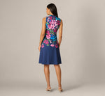 Collared Floral Border Twill Midi Dress In Navy Multi 5
