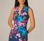 Collared Floral Border Twill Midi Dress In Navy Multi 3