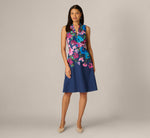 Collared Floral Border Twill Midi Dress In Navy Multi 7