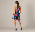 Floral Embroidered Short Trapeze Dress In Navy Pink Multi 5