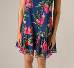 Floral Embroidered Short Trapeze Dress In Navy Pink Multi 3