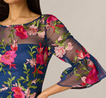 Petite Bell Sleeve Floral Embroidered Illusion Sheath Dress In Navy Pink Multi 4