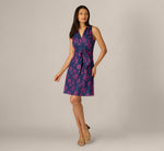 Floral Embroidered Tie Front Short Dress In Navy Pink Multi 2