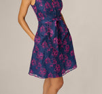 Floral Embroidered Tie Front Short Dress In Navy Pink Multi 3