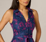 Floral Embroidered Tie Front Short Dress In Navy Pink Multi 4