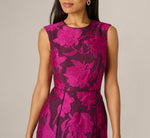 Petite Floral Jacquard Short A Line Dress In Burgundy Pink 4
