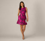 Petite Floral Jacquard Short A Line Dress In Burgundy Pink 2