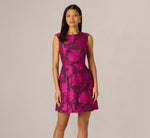 Floral Jacquard Short A Line Dress In Burgundy Pink 3