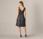 Jacquard Tie Front Fit And Flare Midi Dress In Black Navy 6