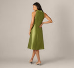 Dupioni Collared Tie Front A Line Midi Dress In Olive 5