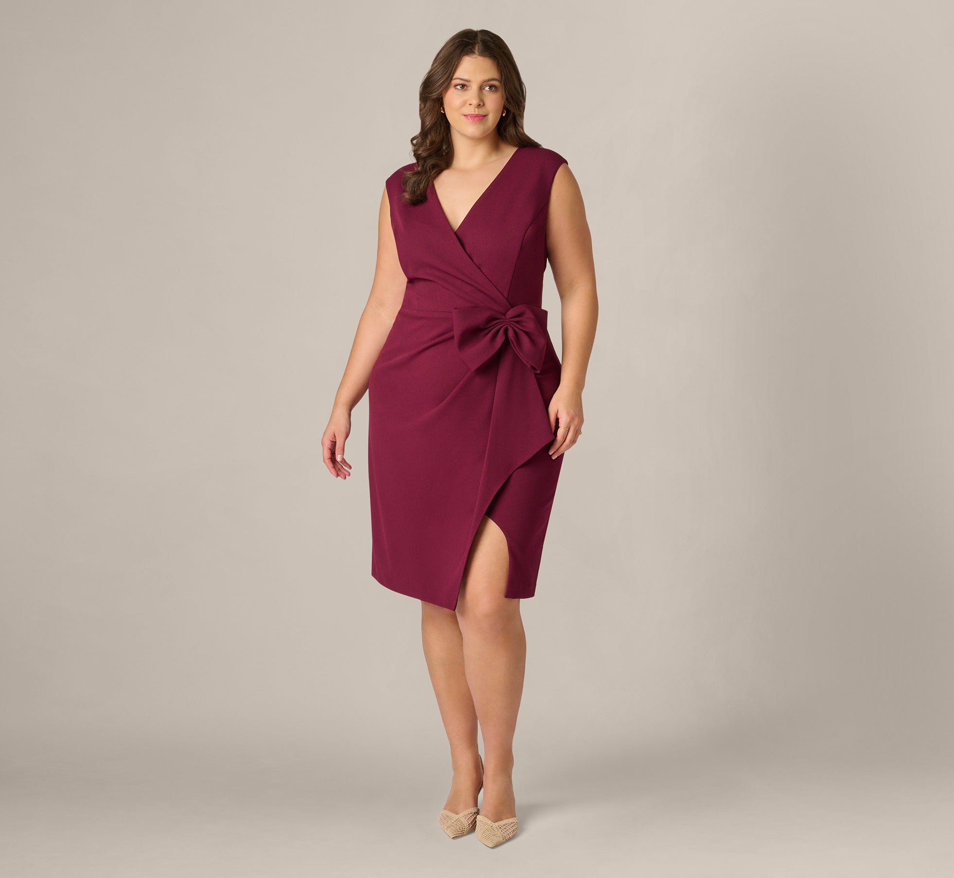 Adrianna Papell Women's Sleeveless Bow Crepe Sheath Dress - Red
