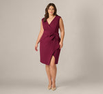 Plus Size Bow Accent Stretch Wrap Dress In Cabernet 7