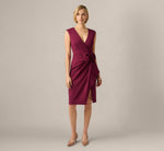 Bow Accent Stretch Wrap Dress In Cabernet 7