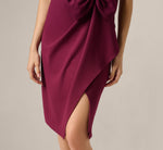 Bow Accent Stretch Wrap Dress In Cabernet 4