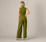 Notch Lapel Stretch Crepe Peplum Jumpsuit In Jungle Olive 6