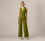 Notch Lapel Stretch Crepe Peplum Jumpsuit In Jungle Olive 3