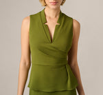 Notch Lapel Stretch Crepe Peplum Jumpsuit In Jungle Olive 4