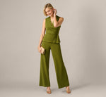 Notch Lapel Stretch Crepe Peplum Jumpsuit In Jungle Olive 2