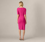 Short Sleeve 3D Floral Stretch Crepe Sheath Dress In Bright Magenta 5