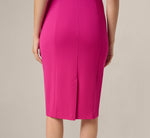 Short Sleeve 3D Floral Stretch Crepe Sheath Dress In Bright Magenta 4