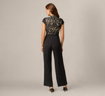 Cap Sleeve Bow Waist Lace Combo Jumpsuit In Black Nude 6
