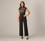 Cap Sleeve Bow Waist Lace Combo Jumpsuit In Black Nude 3