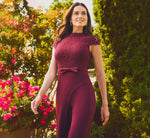 Cap Sleeve Bow Waist Lace Combo Jumpsuit In Cabernet 1