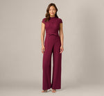 Cap Sleeve Bow Waist Lace Combo Jumpsuit In Cabernet 2