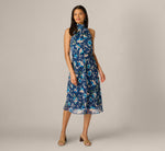 Floral Crinkle Chiffon Halter Midi Dress In Navy Multi 2