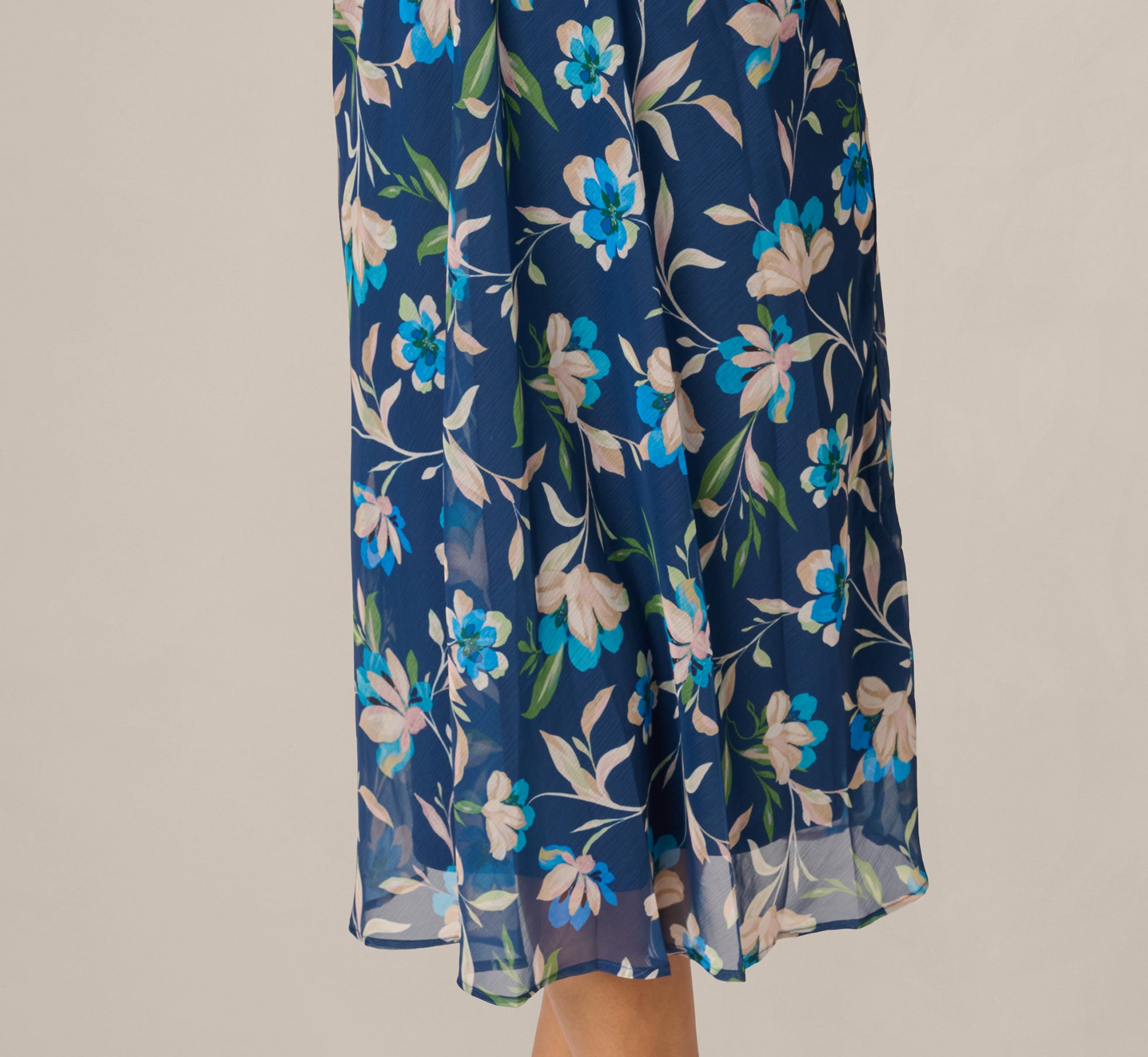 Multi Colored Floral Crinkle Chiffon Halter Midi Dress