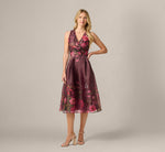Floral Organza Ruffle Midi Dress In Burgundy Multi 2