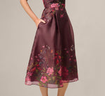 Floral Organza Ruffle Midi Dress In Burgundy Multi 4