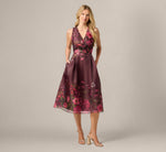 Floral Organza Ruffle Midi Dress In Burgundy Multi 1