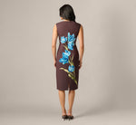 Asymmetrical Floral Printed Stretch Crepe Midi Dress In Brown Multi 5