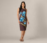 Asymmetrical Floral Printed Stretch Crepe Midi Dress In Brown Multi 2