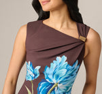Asymmetrical Floral Printed Stretch Crepe Midi Dress In Brown Multi 3