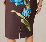 Asymmetrical Floral Printed Stretch Crepe Midi Dress In Brown Multi 4
