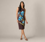 Asymmetrical Floral Printed Stretch Crepe Midi Dress In Brown Multi 1