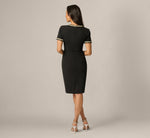 Petite Short Sleeve Pearly Trim Peplum Stretch Sheath Dress In Black 5