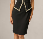 Petite Short Sleeve Pearly Trim Peplum Stretch Sheath Dress In Black 4