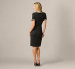 Short Sleeve Pearly Trim Peplum Stretch Sheath Dress In Black 5