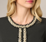 Short Sleeve Pearly Trim Peplum Stretch Sheath Dress In Black 3