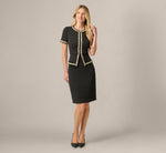 Short Sleeve Pearly Trim Peplum Stretch Sheath Dress In Black 1