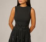 Faux Leather Trim Tie Front Stretch Mini Dress In Black 3