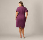 Plus Size Cape Sleeve 3D Floral Stretch Sheath Dress In Pinot Noir 5