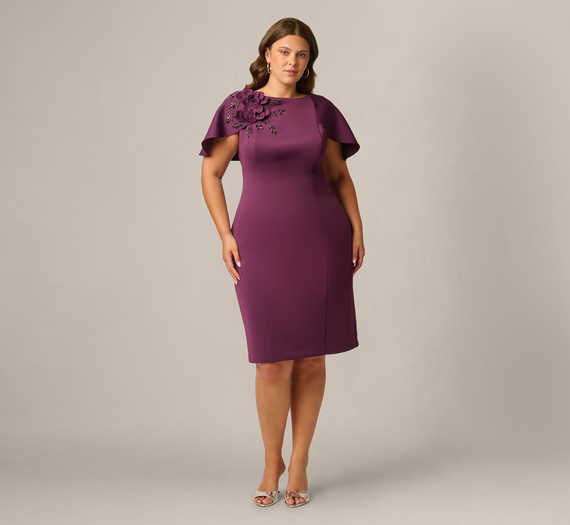 Adrianna Papell Beaded Scuba Cocktail Dress In Pinot Noir at Nordstrom, Size 18W