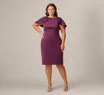 Plus Size Cape Sleeve 3D Floral Stretch Sheath Dress In Pinot Noir 1