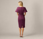 Cape Sleeve 3D Floral Stretch Sheath Dress In Pinot Noir 5